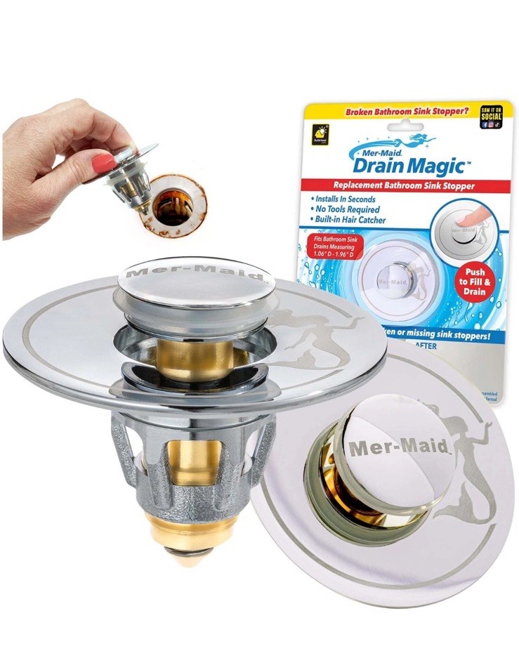 Mer-Maid Drain Magic Universal Sink Stopper, Instantly Replace Broken Stoppers
