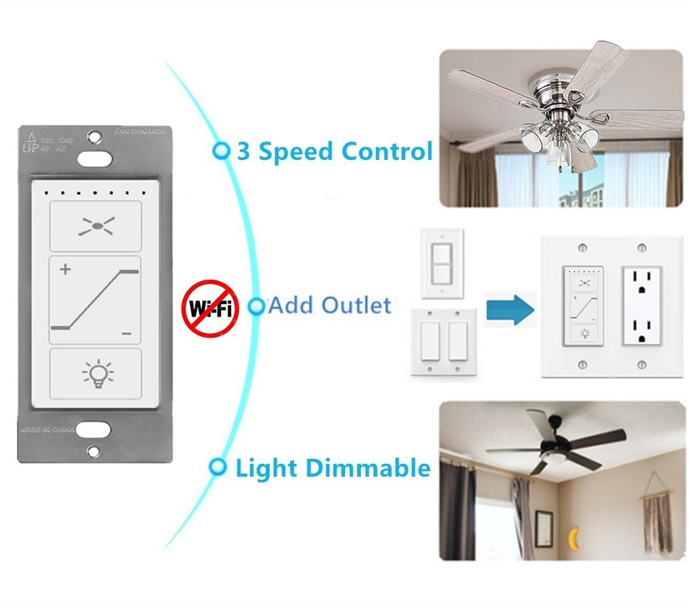 Ceiling Fan & Dimmer Wall Switch, 2 in 1 Light and Fan Combination Light Switch