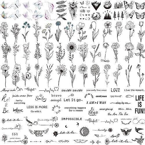100 Sheets Realistic Temporary Tattoos, 240+ Pcs Black Realistic - 100 Sheets