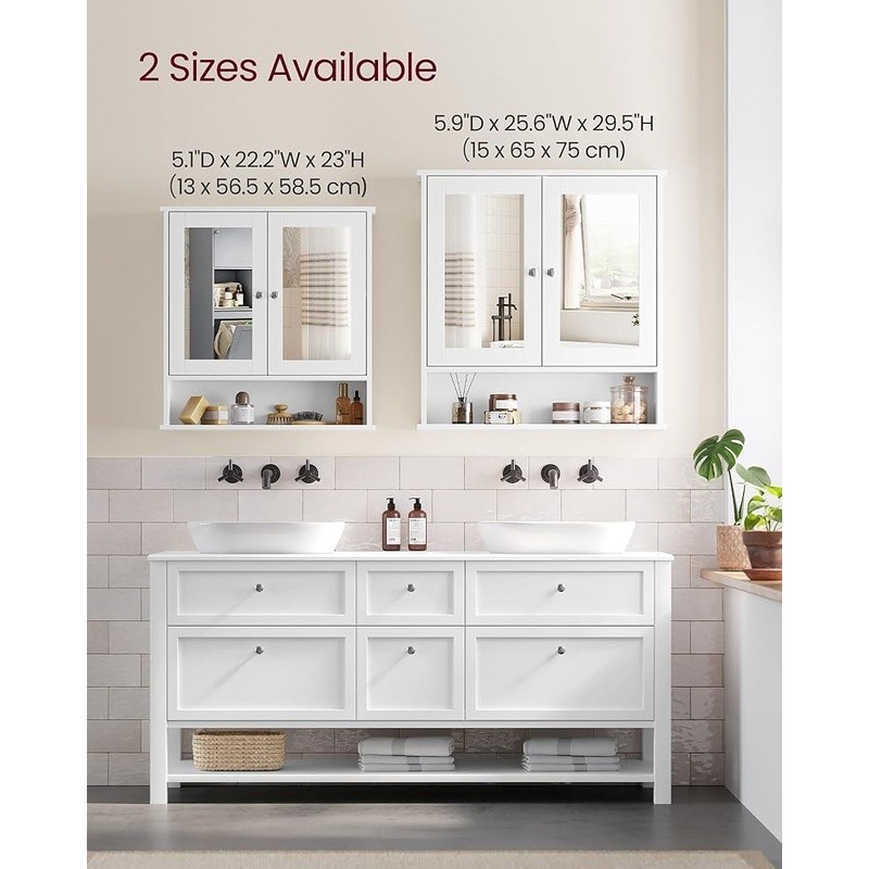 Bathroom Wall Cabinet W/ Mirrored Doors Height Adjustable Shelf Open Compartment