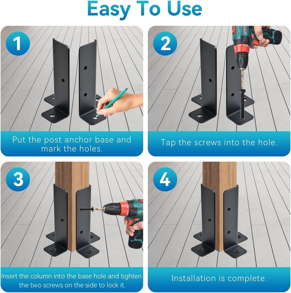 8 Pack Adjustable Deck Post Base Brackets