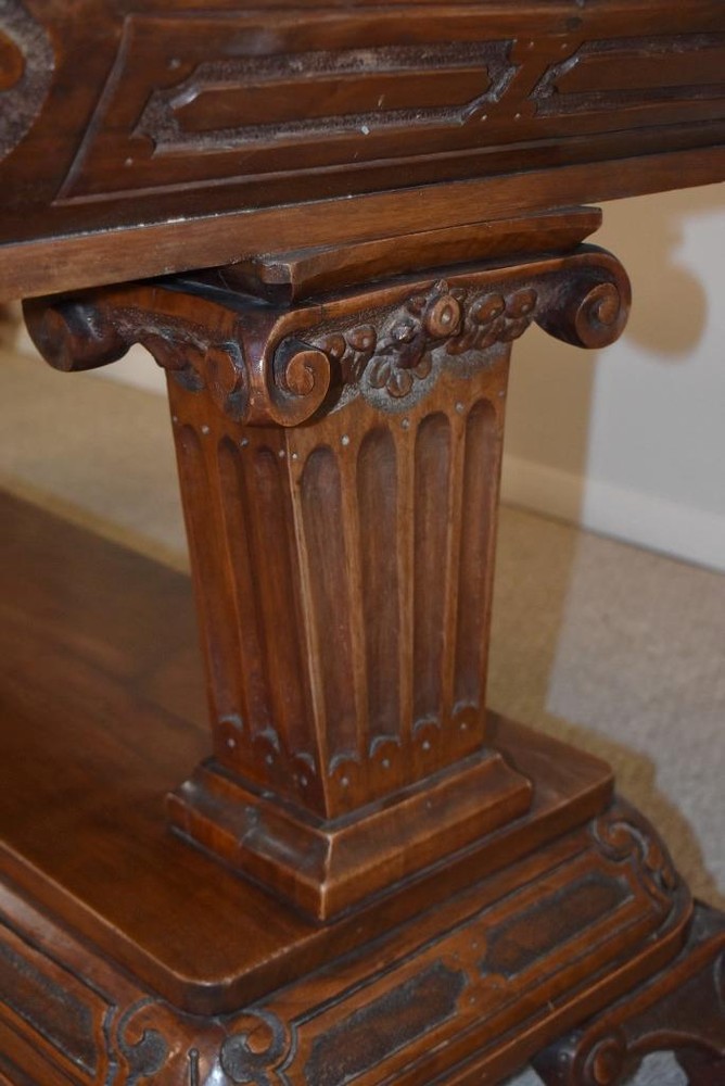 Antique Walnut Library Table Claw Feet Circa 1910 Fluted Columns