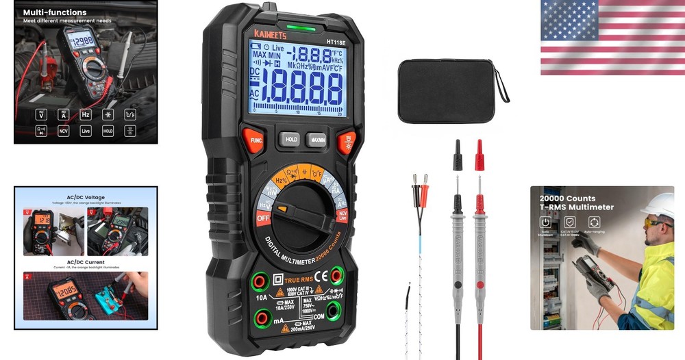 TRMS Digital Multimeter 20000 Counts - Auto-Ranging with Backlight & Case