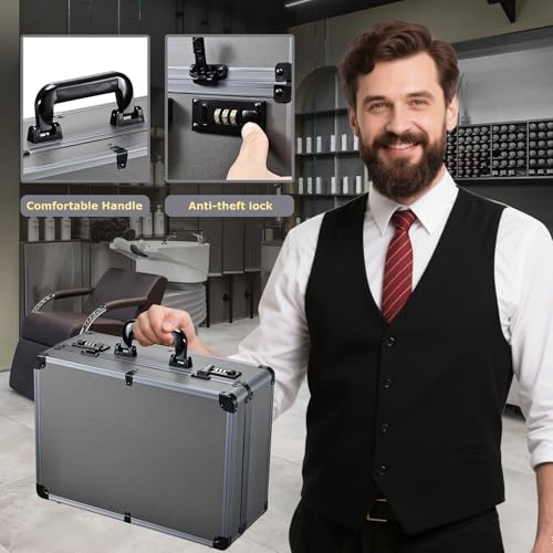 Professional Barber Case with Barber Clipper Tray Organizer, 6 Adjustable