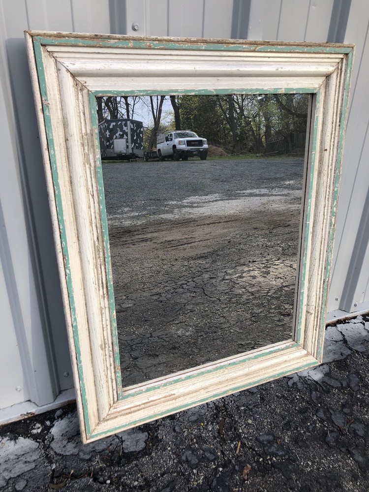 Distressed Painted Antique Reclaimed Molding Mirror 40 1/2” X 33”
