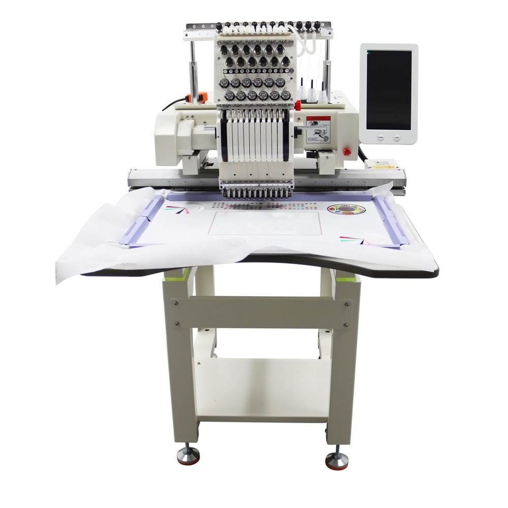 12 Needle Commercial Embroidery Machine Computerized Sewing 3D Caps Flat T-shirt