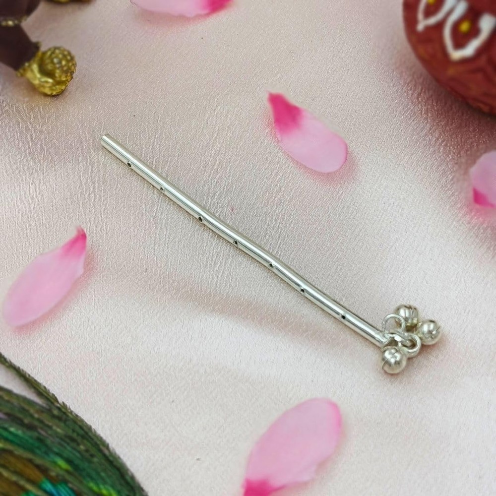 Handmade Silver Bansuri For Krishna Janmashtami Idol Accessory Flute For Pooja