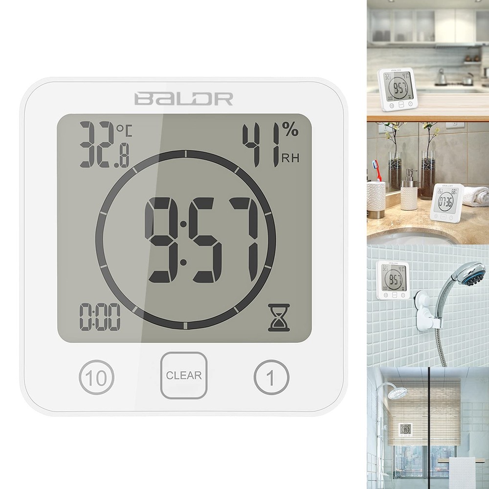 Digital Bathroom Shower Wall Clock, LCD Digital Wall Clock with Suction, Wate...