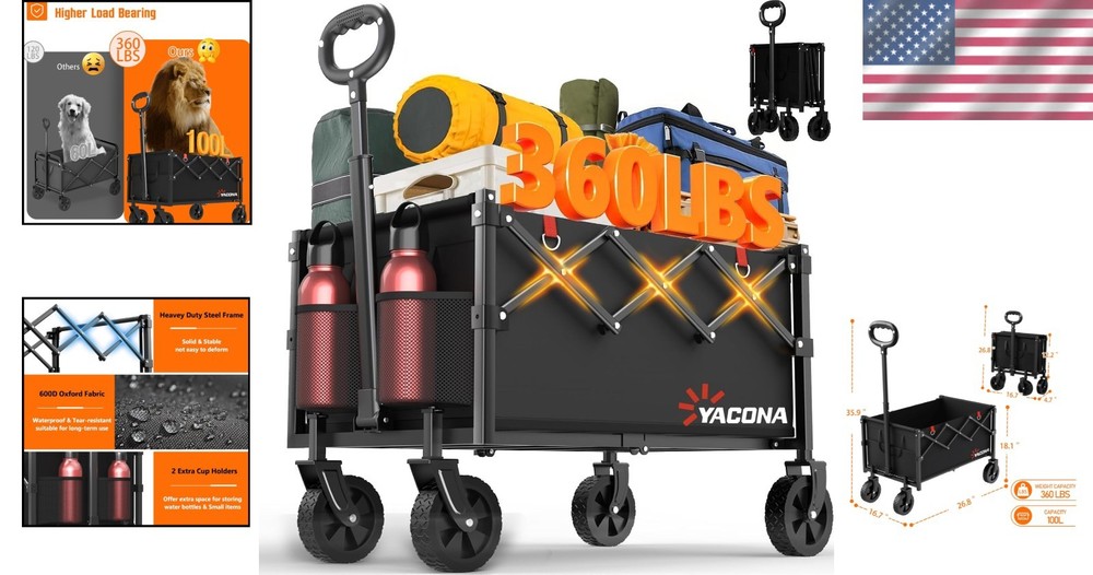All-Terrain Foldable Wagon with Waterproof Fabric - Ideal for Camping & More