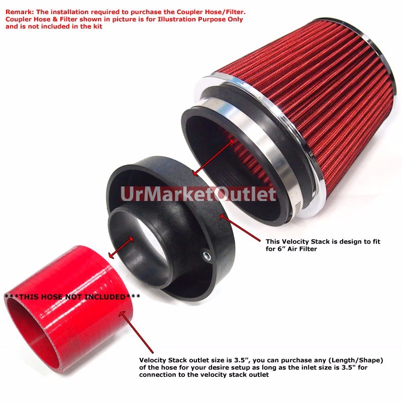 Universal Air Compressor 3.5" Outlet Velocity Stack Flow For 6" Inlet Air Filter