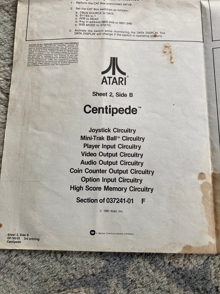 Atari Centipede Arcade Manual and Schematic