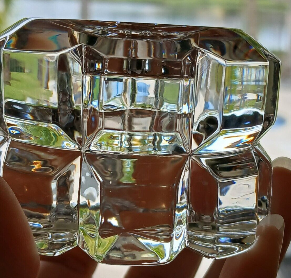 2 Clear Cut Crystal Tealight Candle Holders 1.77" Tall Width 2.7"