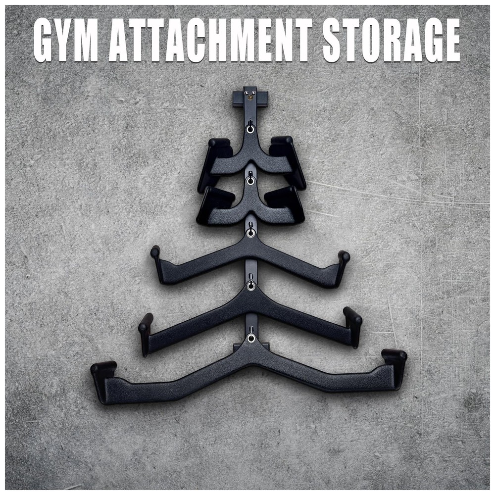 Wall Mounted Lat Pull Down Bar Organizer with Hooks, Home Gym Storage Rack fo...