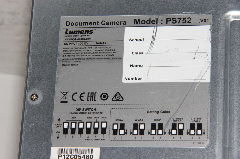 LUMENS PS752 Desktop HD Document Camera No AC Adaptor