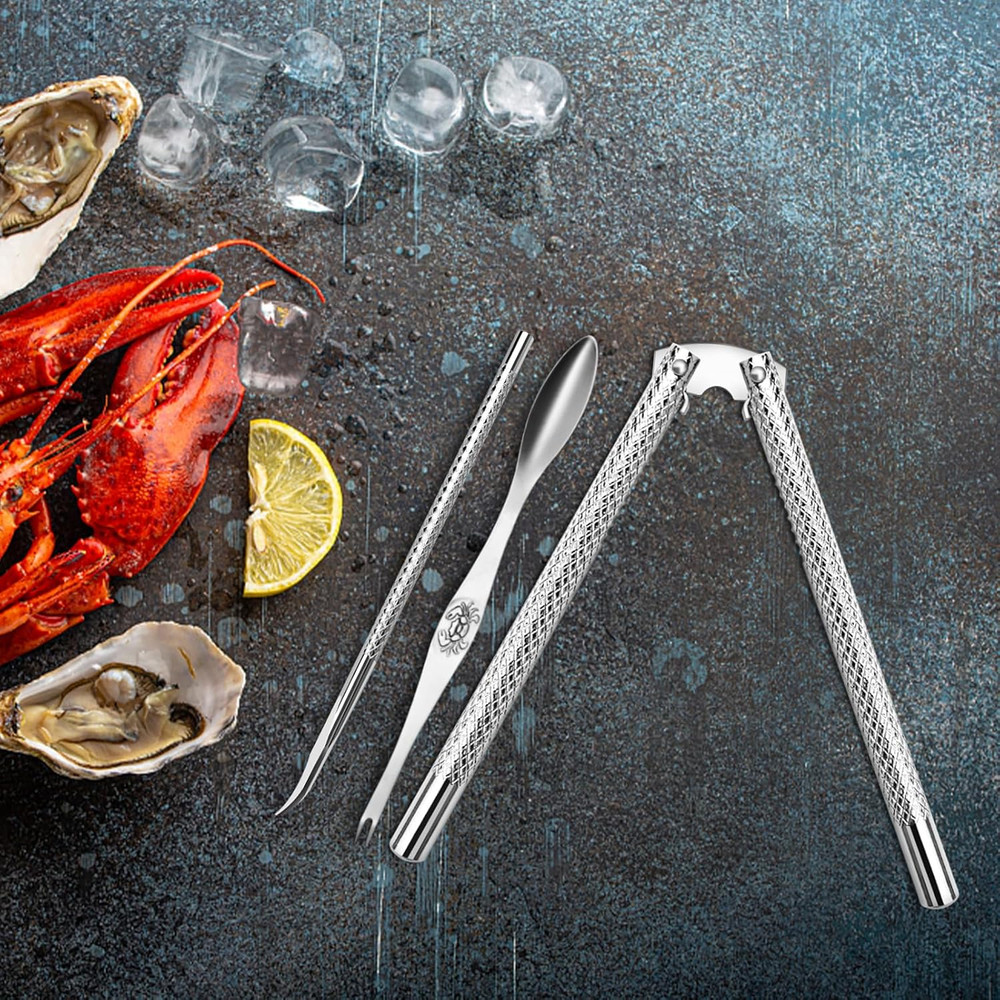 8 Pcs Nutcracker Stainless Steel Nut Cracker Set - 2 Nut Cracker, 4 Picks, 1 Wid