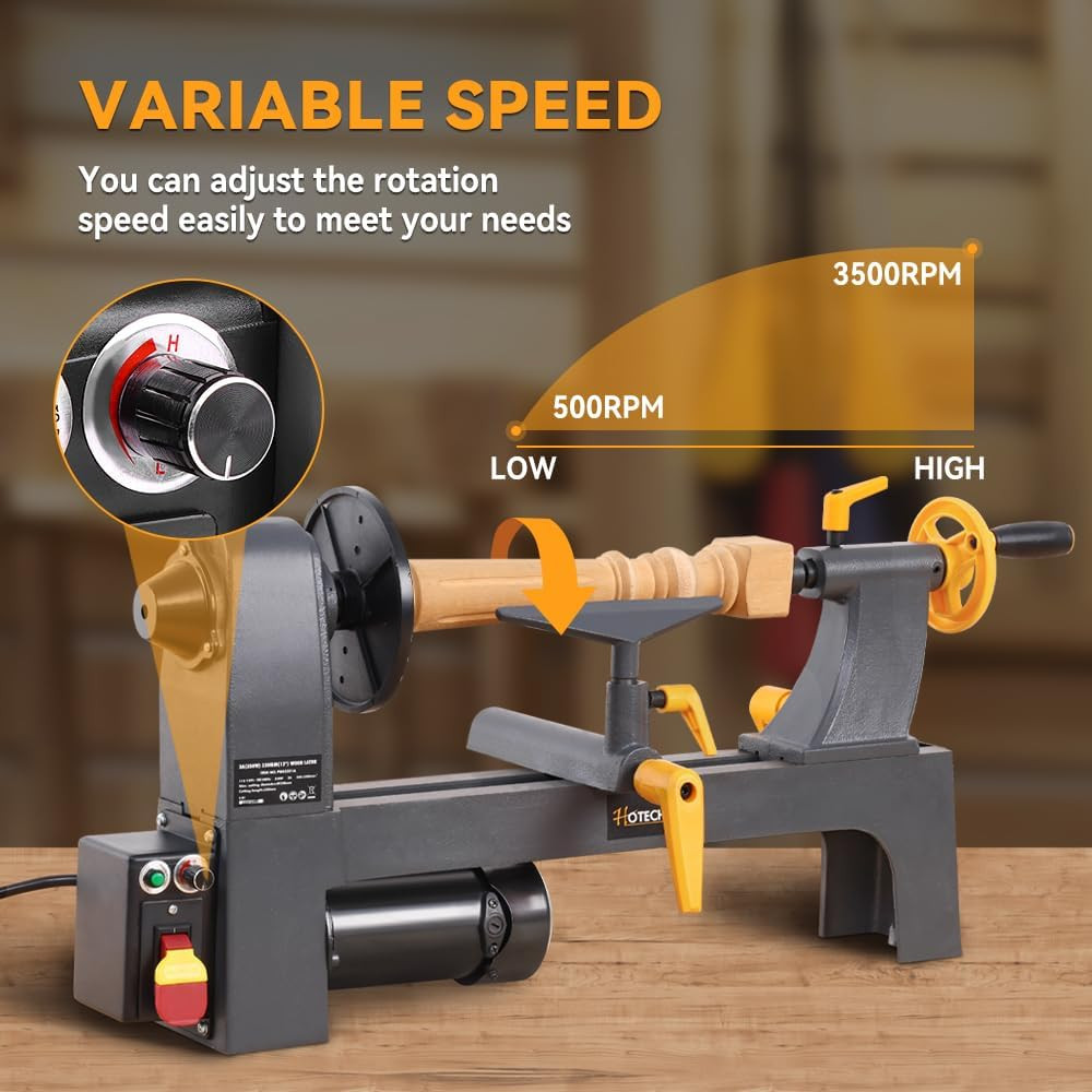 Versatile Mini Wood Lathe - 10" x 13" with Variable Speed & 3-Amp Power
