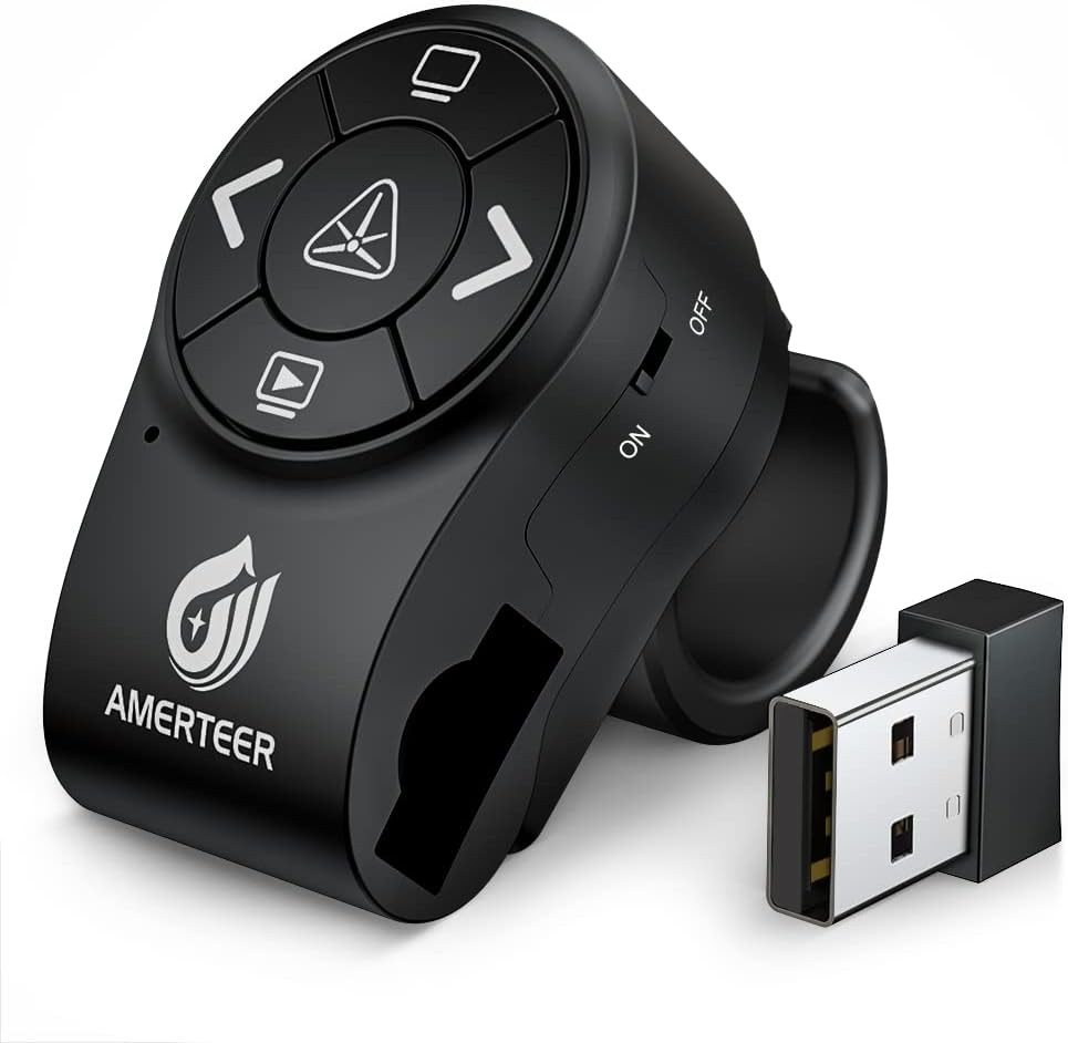 Wireless Presentation Clicker for Powerpoint Presentations, RF 2.4Ghz Finger Rin