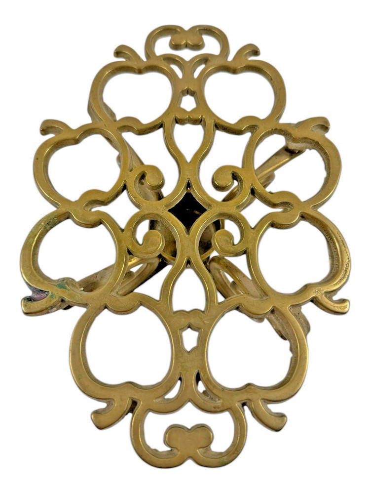 Solid Brass Apple Pattern Tea Light Warming Trivet 9" x 6.25" Vintage 70's