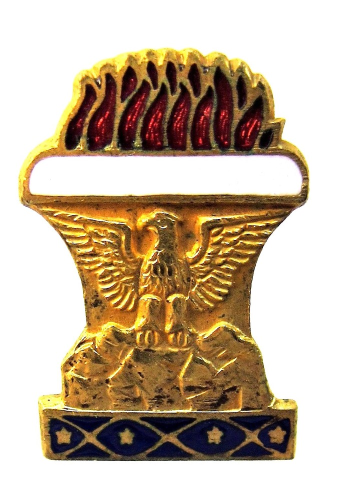 early unknown patriotic EAGLE w/FLAMES ON COLUMN enamel inlay pinback brooch +