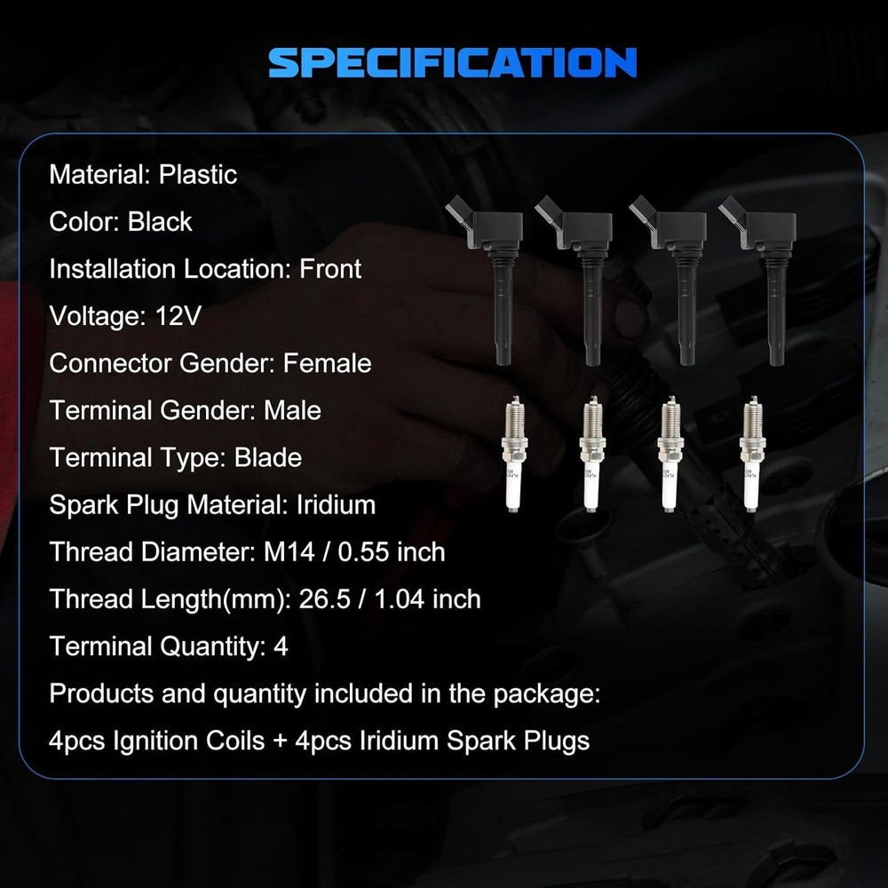 4PCS UF765 Ignition Coils + 95125 Iridium Pack