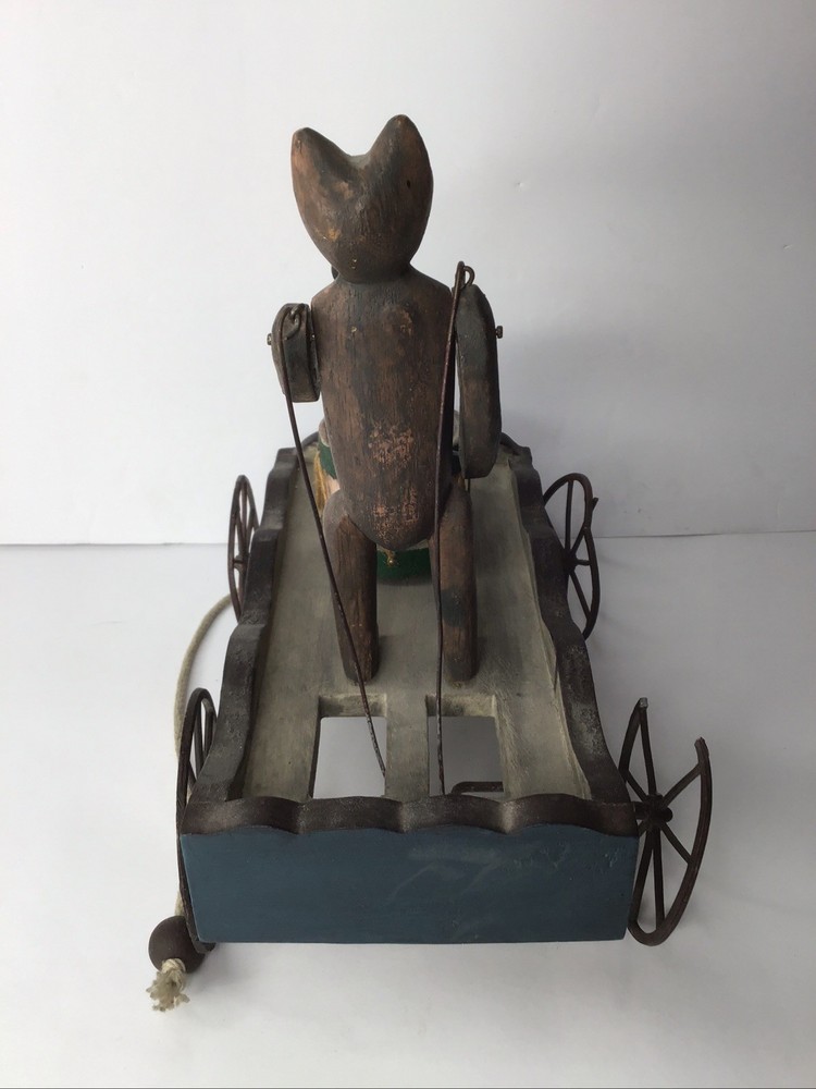 Bear Drumming Pull Toy Wood and Metal Wagon