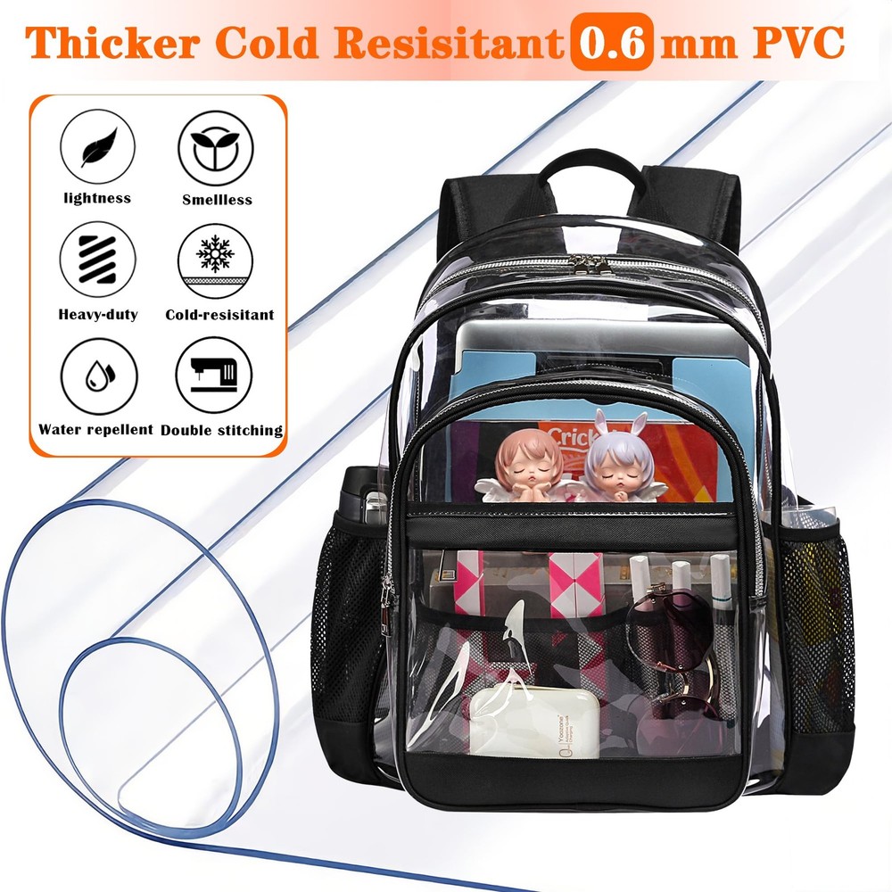 Heavy Duty White Clear Backpack See Through Large Bag School College Work