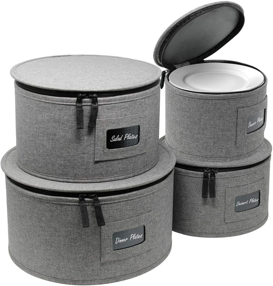 Sturdy China Dinnerware Storage Set - Hard Shell Holder for Round Plates & Cups
