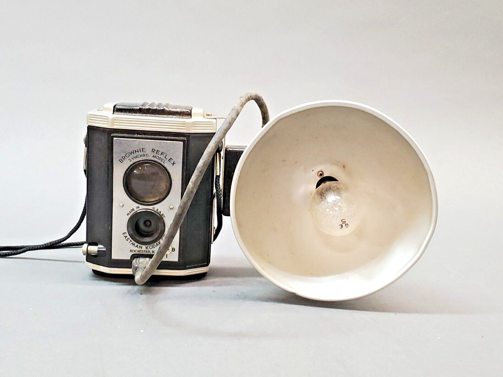 Vintage Kodak Brownie Reflex Synchro Model Camera & Flash Holder Bundle