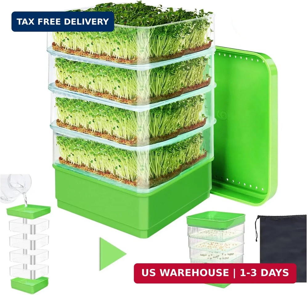 4-Tier Seed Sprouting Kit with Drain Holes and Drain Tray, Upgrade Stackable Mic