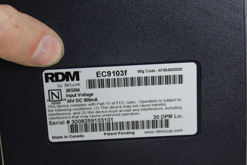 RDM EX9103F Deluxe Check reader scanner EC9100i AF w/ power cable