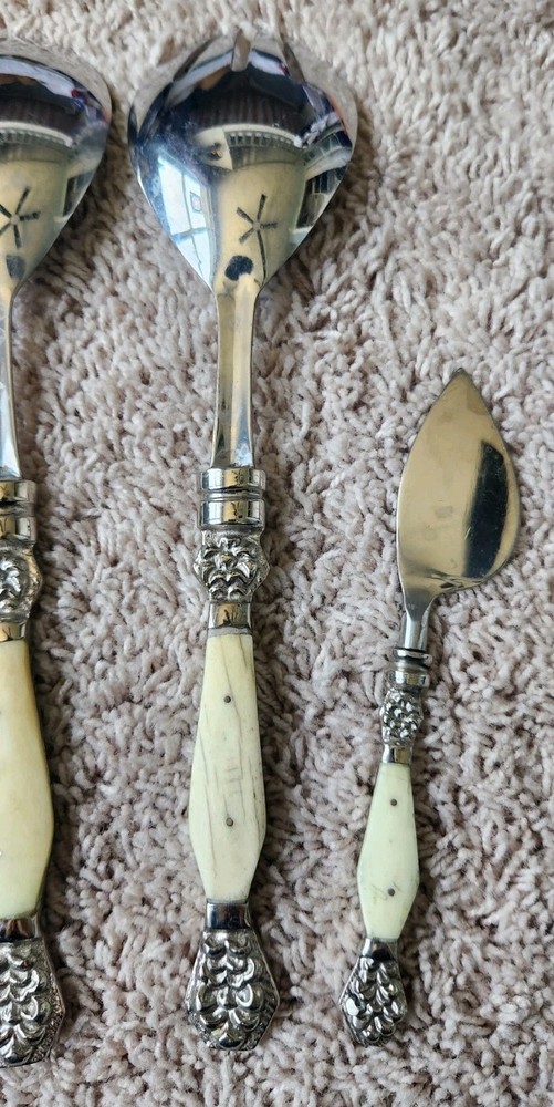 5 Piece Serving Set Unbranded Stainless And Bone Colored (#99)