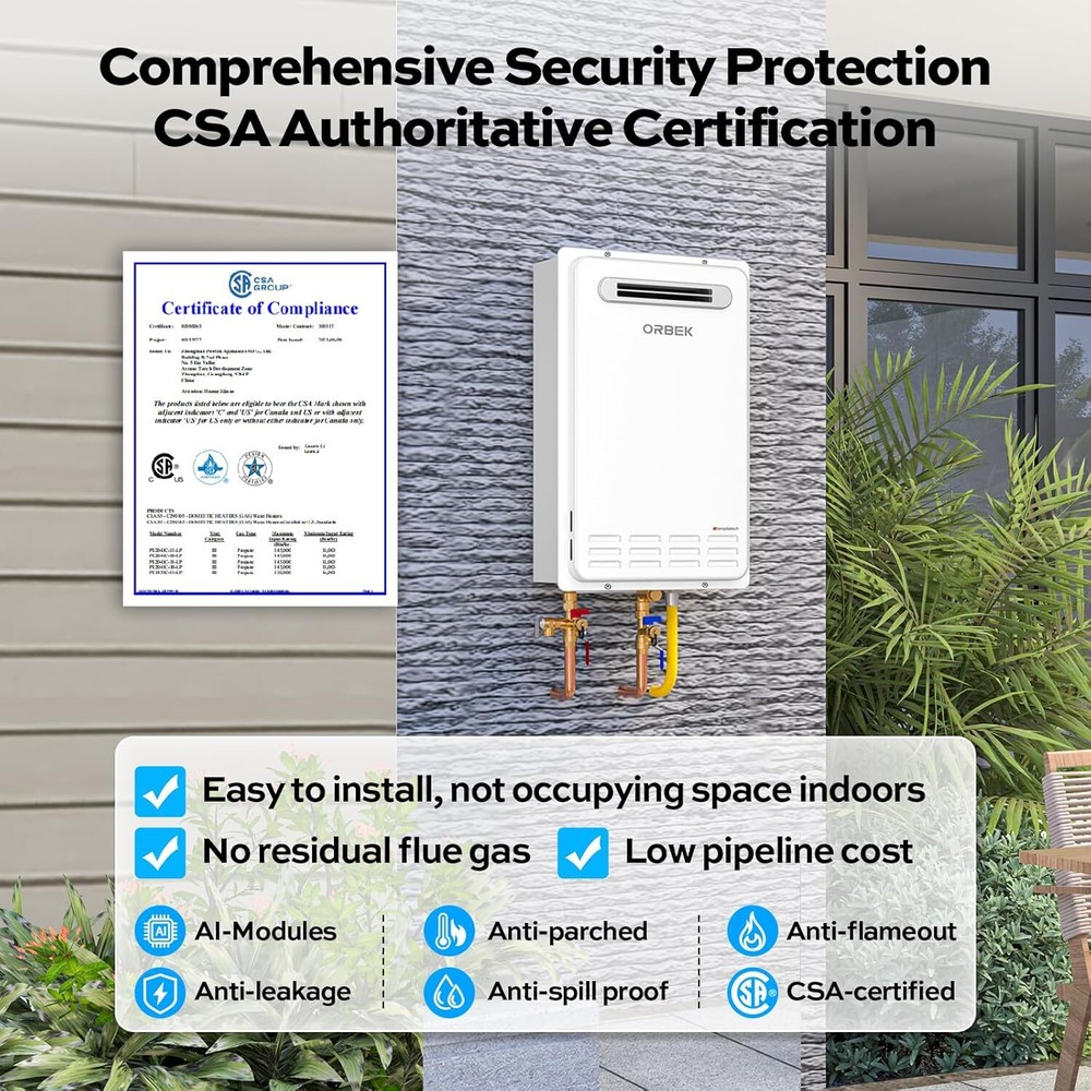 ORBEK 16L Outdoor Tankless Water Heater Natural Gas 120000 BTU 5.1 GPM