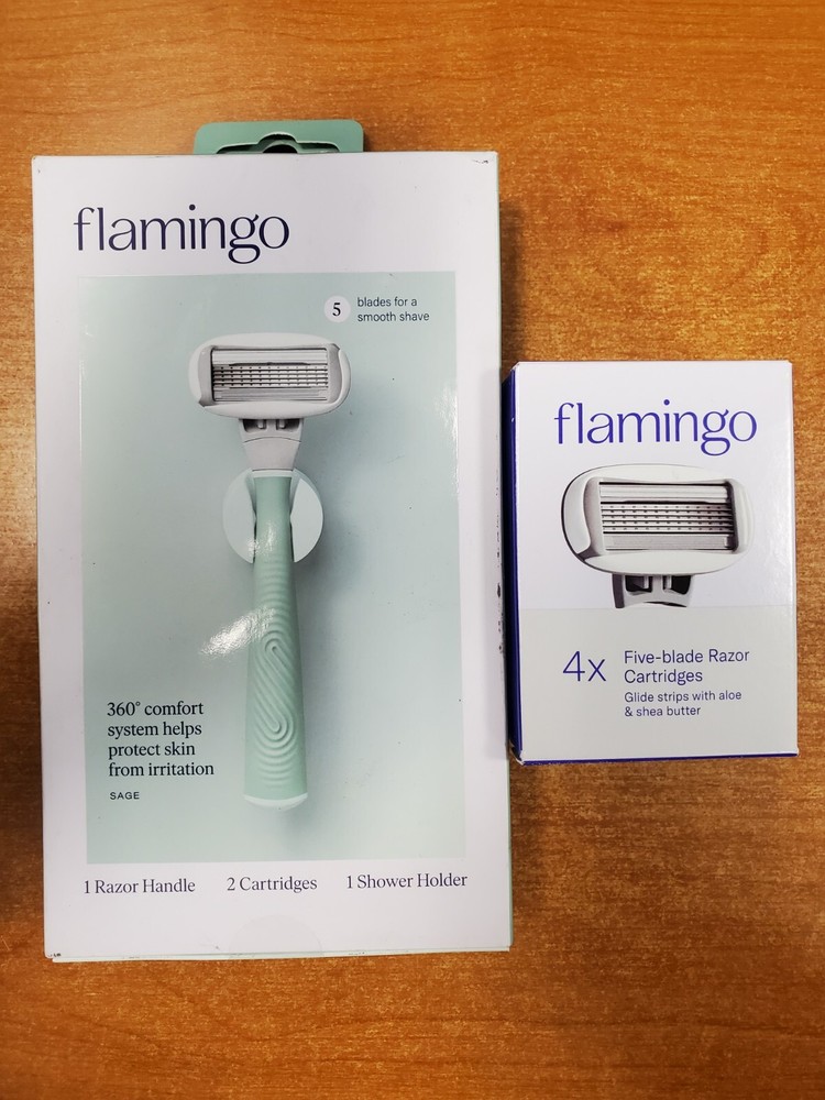 Flamingo Sage 5 Blade Razor Starter Kit Handle/2 Refills/Holder + 4 Refills E12E