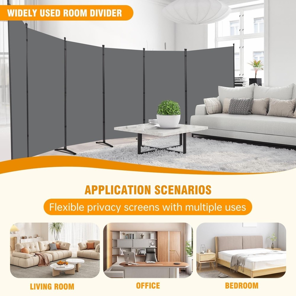 Metal Frame 6 Panel Folding Privacy Screen 6 FT Wall Divider Room Separator