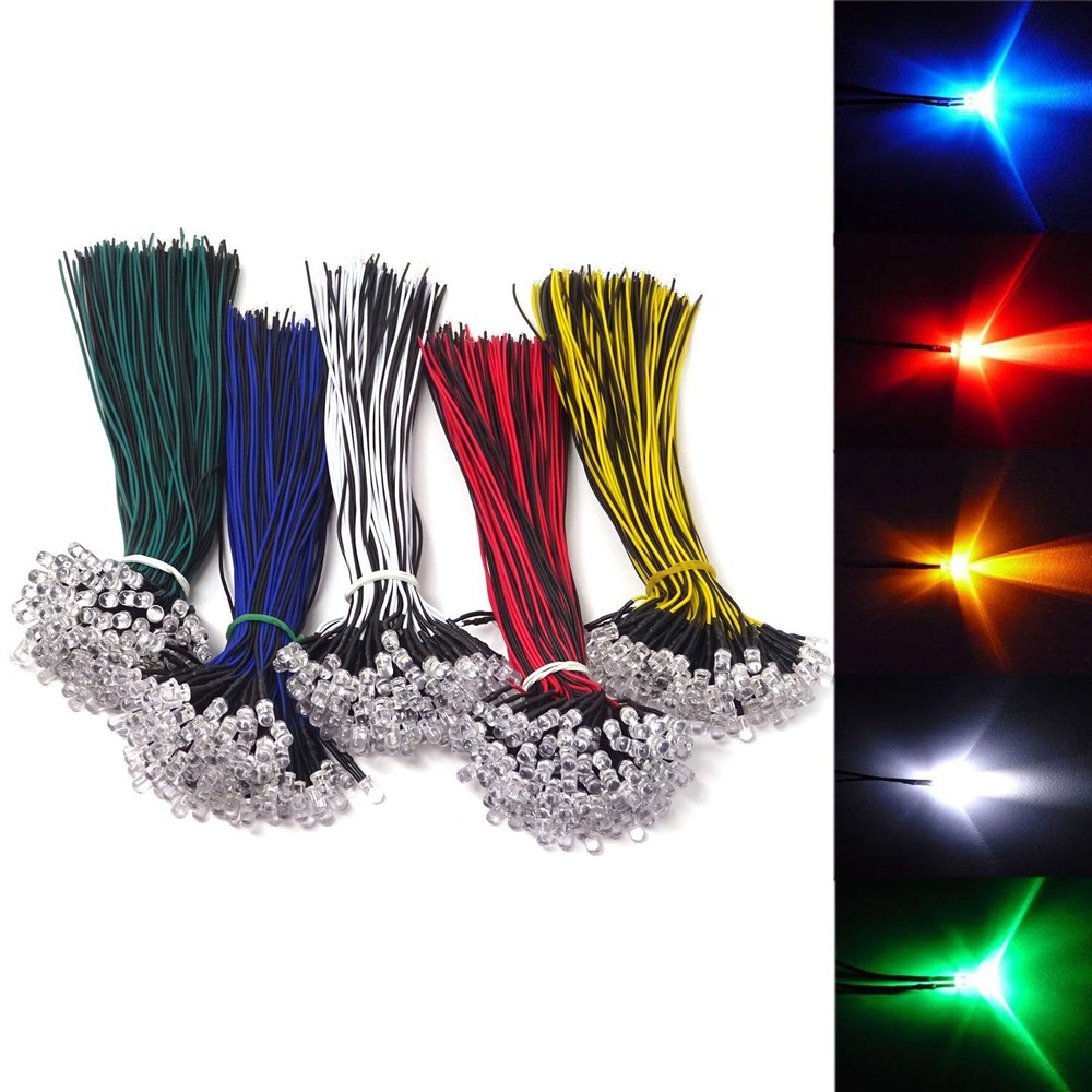 50pcs Mixed Colour 5mm LEDs Pre Wired Light 12V 20cm Bulb