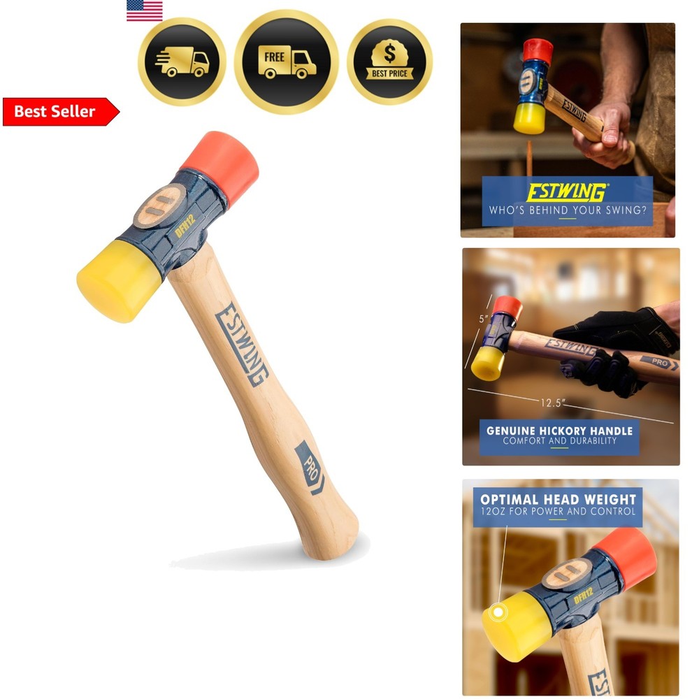 Rubber Mallet 12 oz Double-Face Hammer Soft Hard Tips Hickory Handle