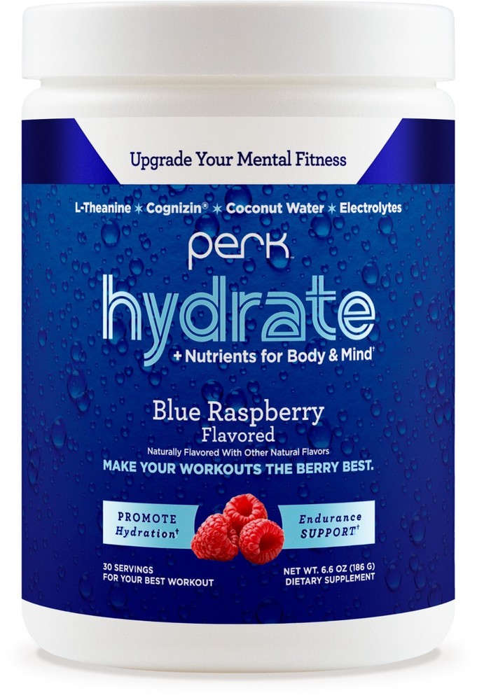 Perk Hydrate Blue Raspberry Flavored Electrolyte Drink Mix Powder