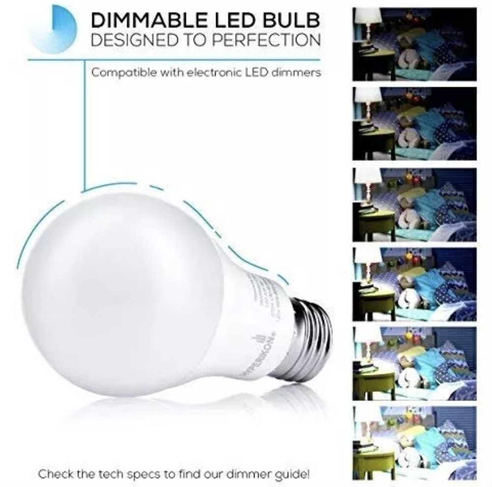 Hyperikon Dimmable LED Light Bulbs A19 9W=60W 3000K E26 - 4 Pack