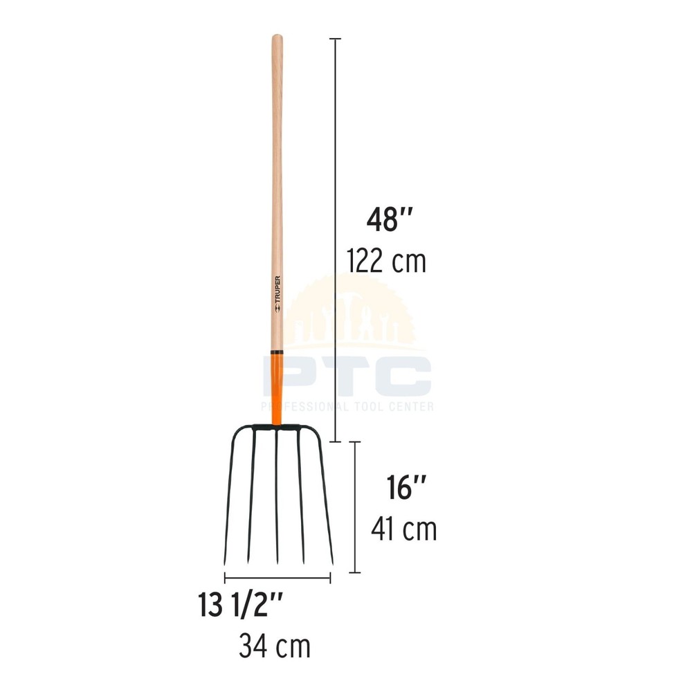 Truper BPJ-5B Straw Pitchfork, 5 Teeth Large Head, 48" Handle