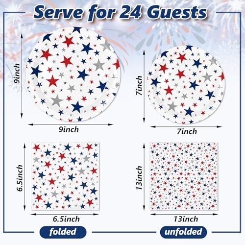 72Pcs Patriotic Party Tableware Set Red Blue Star Disposable Dinnerware 48Pcs