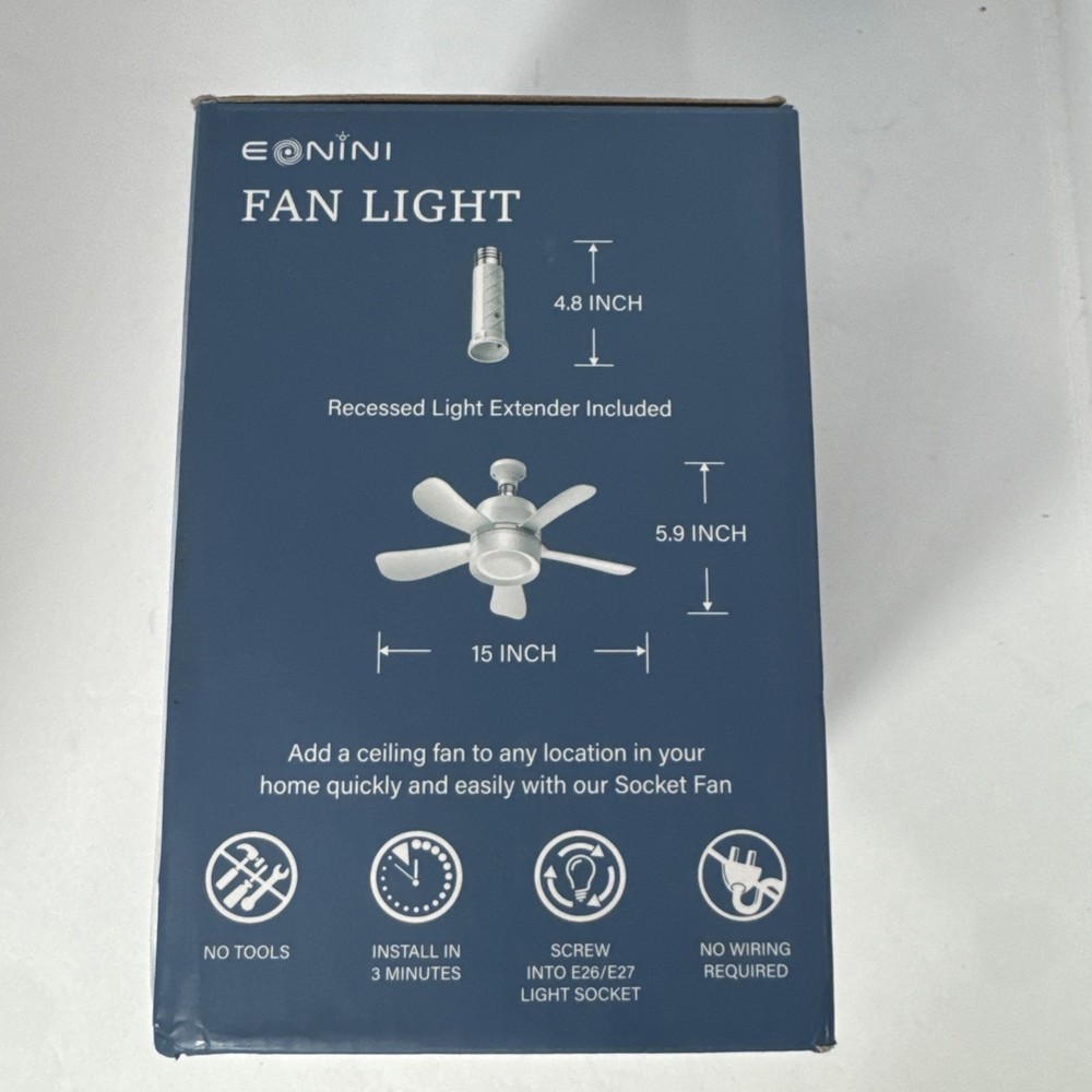 Eonini fan light Add a ceiling fan anywhere (open box return) TESTED 100%.