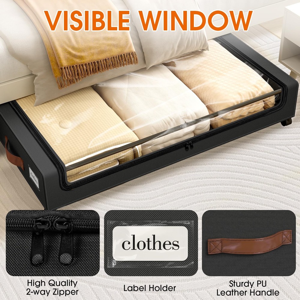 SpaceHacks Under Bed Storage with Wheels 2Pack Storage Containers with Clear ...