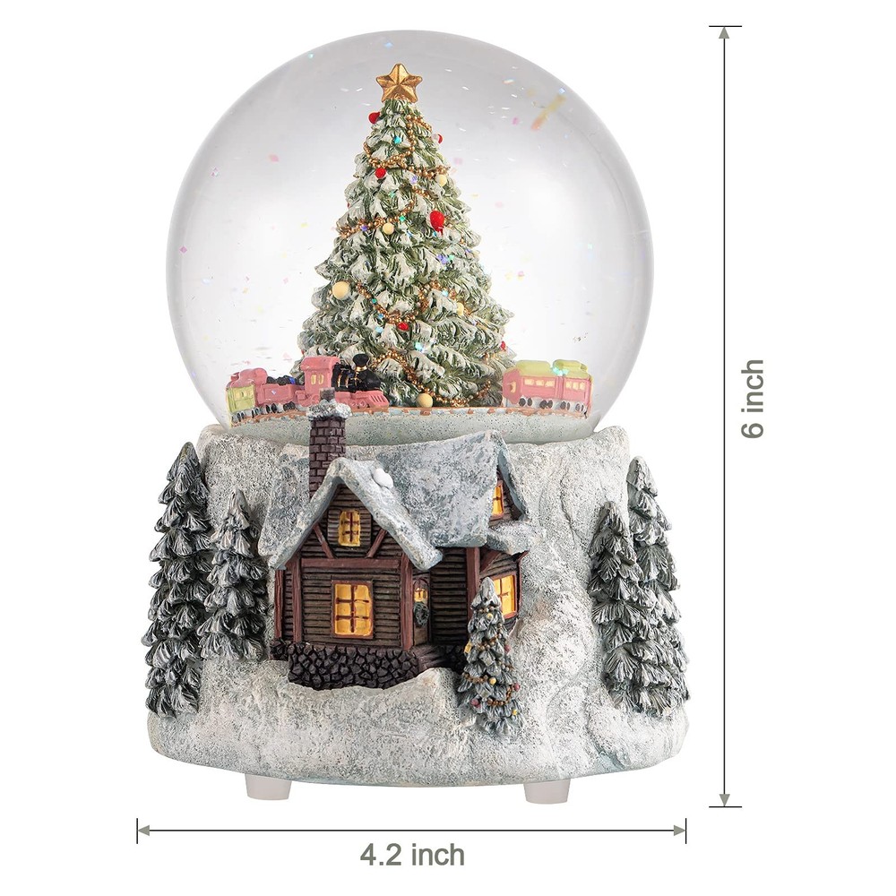 Christmas Tree and Automatic Revolving Train Snow Globe Color Changing Light ...