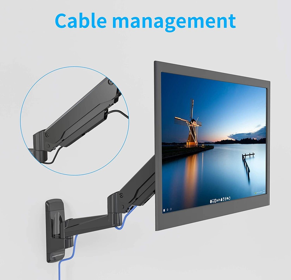SHOPPINGALL Fully Adjustable Single Gas Spring Wall Mount LCD with Swing Arm for