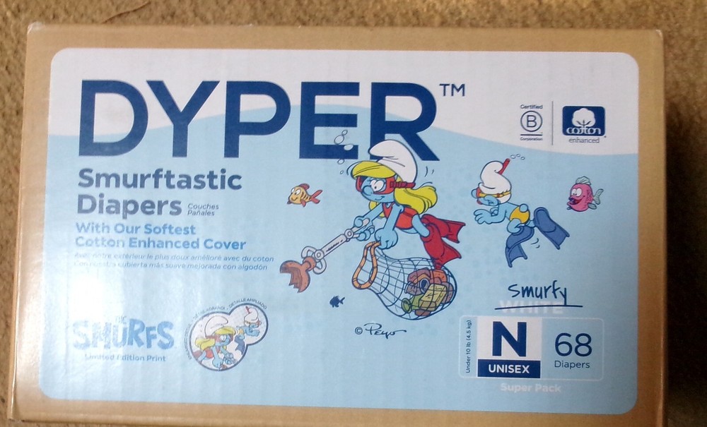 DYPER Smurftastic Disposable Diapers-Newborn 68 count