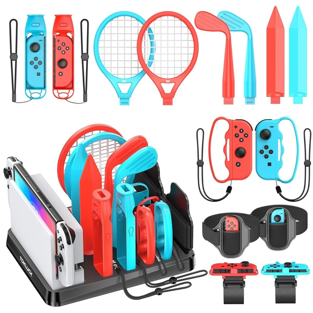 Switch OLED Accessories Kit - Game Bundle, Wheel, Caps, Case, Protector