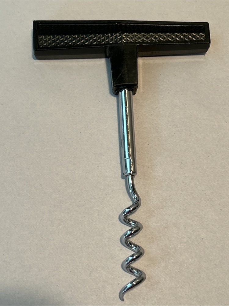 Vintage Black Plastic Handle w Pattern Corkscrew T Handle
