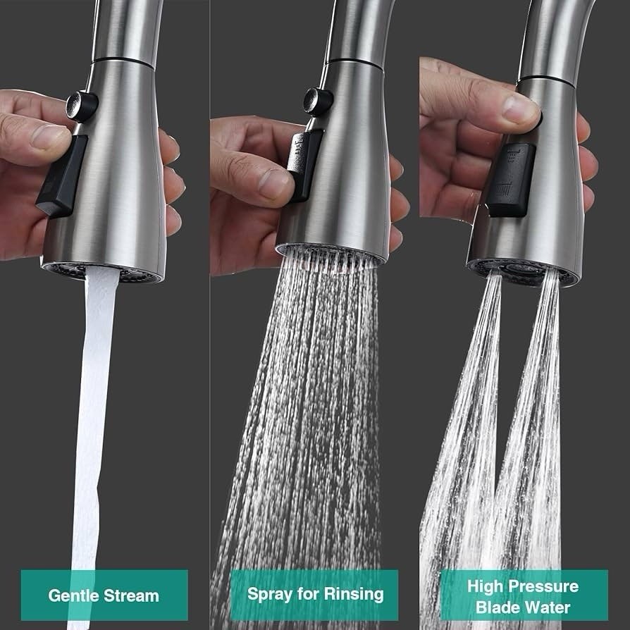 (UTD)Metal Kitchen Faucet Head Replacement, 3-Function Pull Down Spray Head