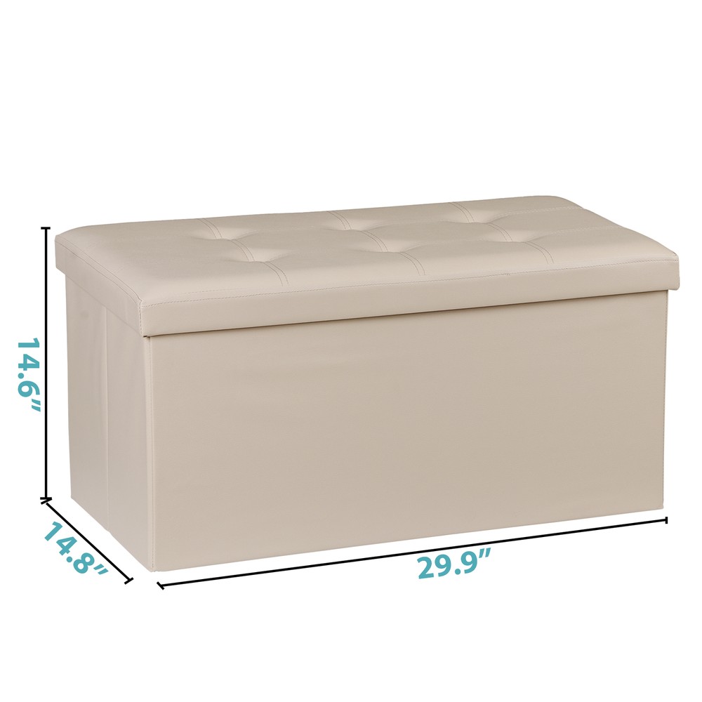 30" Sturdy Ottomans Footstool Soft Leather Cover Storage Footrest Foldable Beige