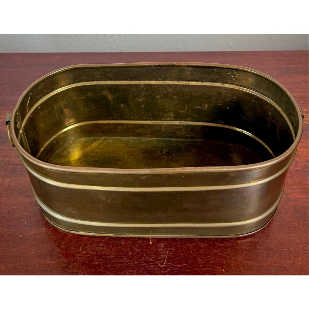 Brass Oval Planter Rolled Rim 1970s India Decor